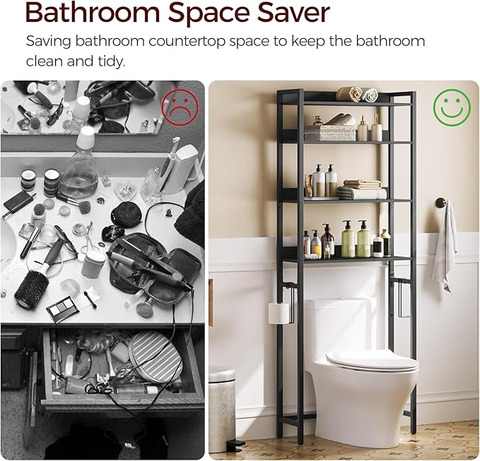 MAHANCRIS Over The Toilet Storage Rack, 4 Tier Bathroom Organizer Over Toilet - Image 5