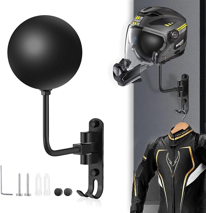 Kikerike Motorcycle Helmet Rack Wall Mount 180 Degree Rotation Metal Bike by Kikerike