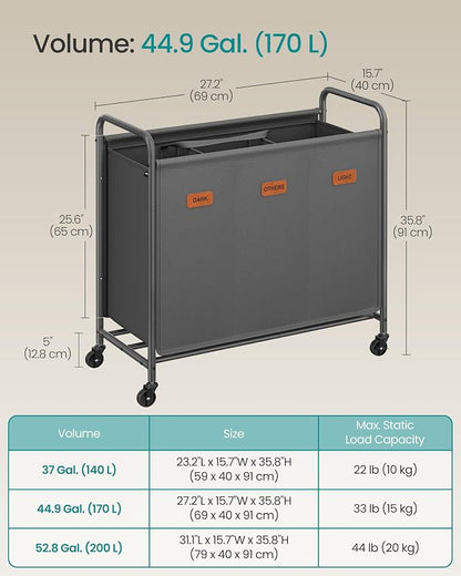 SONGMICS 3-Section Laundry Sorter, Laundry Hamper - Image 6