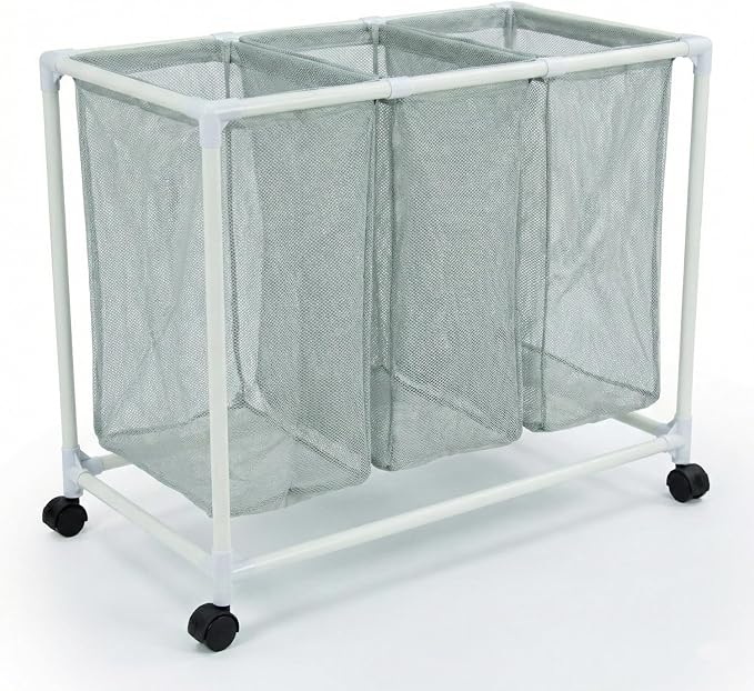 3 Section Laundry Hamper with Wheels & Lid, Large Rolling Laundry Basket by Unknown