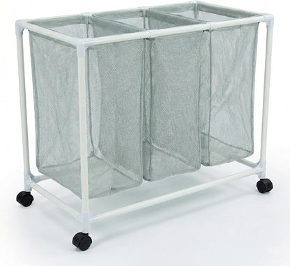 3 Section Laundry Hamper with Wheels & Lid, Large Rolling Laundry Basket by Unknown