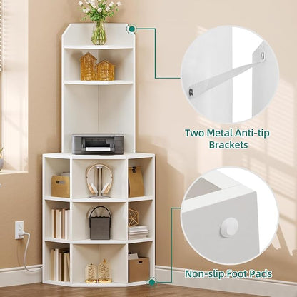 YITAHOME Corner Shelf with USB Ports & Outlets | Modern Corner Storage Cabinet - Image 4