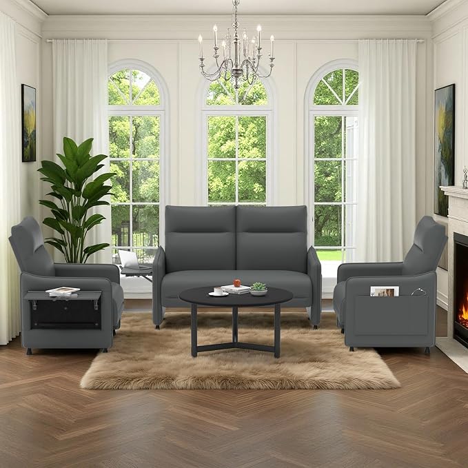 3-Piece Living Room Sofa Set, Faux Leather Loveseat & Accent Chairs Set of 2 - Image 8