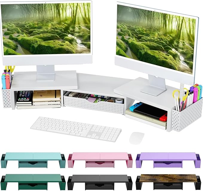 Spacrea Metal Desk Organizers and Accessories, Dual Monitor Stand Riser by Spacrea