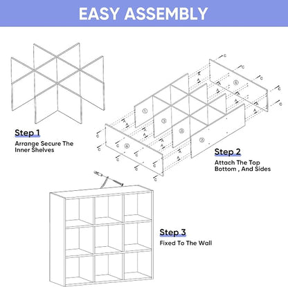 ZenStyle 9 Cube Storage Shelf Organizer, Wooden Bookshelf System Display Cube - Image 6