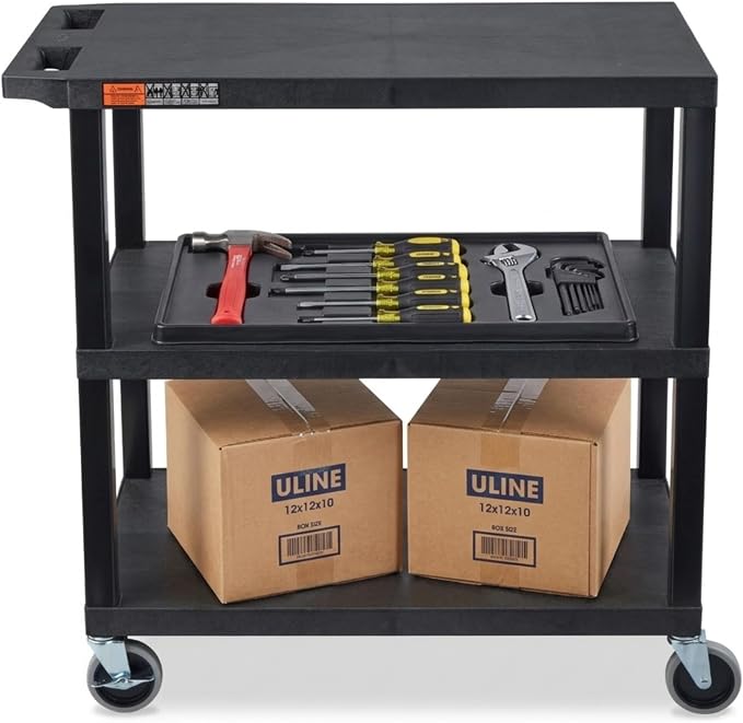 Luxor EC222-B Multipurpose Utility Cart, 1.62" Thick Flat Shelves, Ergonomic by LuxorWorkspaces