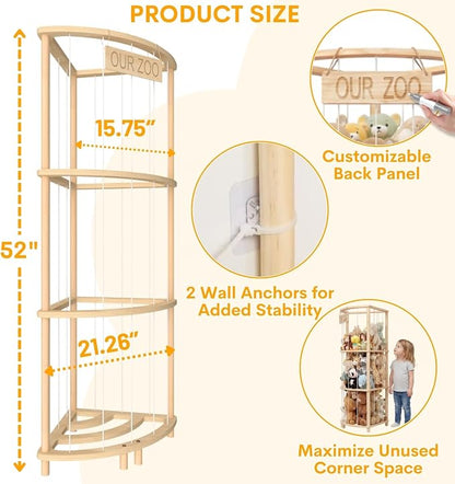 Corner Stuffed Animal Storage Tower, Large Wooden Plush Toy Storage Zoo - Image 3