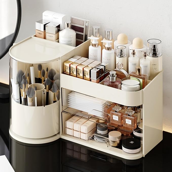 Makeup Organizer with Rotating Brush Holder Cosmetic Organizer with Drawers - Image 2