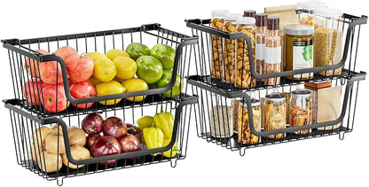 4 Pcs Stackable Wire Baskets for Pantry Organizers and Storage, Produce Potato - Image 9