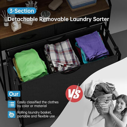 2 Tier Laundry Sorter with 3 Section Pull Out Bags Rolling Laundry Basket - Image 5
