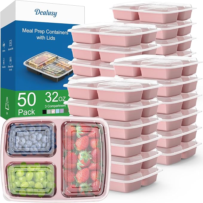 50 Pack 32 oz Meal Prep Containers Reusable by Dealusy