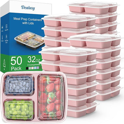50 Pack 32 oz Meal Prep Containers Reusable by Dealusy