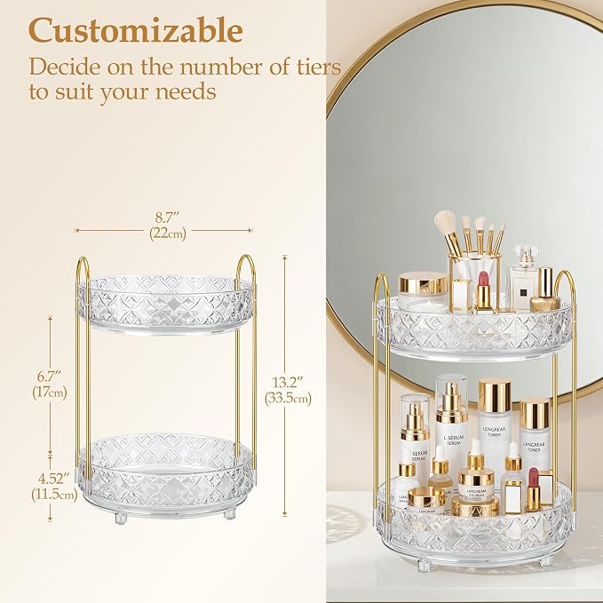 360 Rotating Makeup Organizer for Vanity, 2 Tier Adjustable Perfume Organizer - Image 5