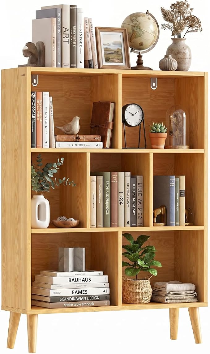 7 Cube Bookshelf, 3 Tier Mid-Century Modern Bookcase by SageNest