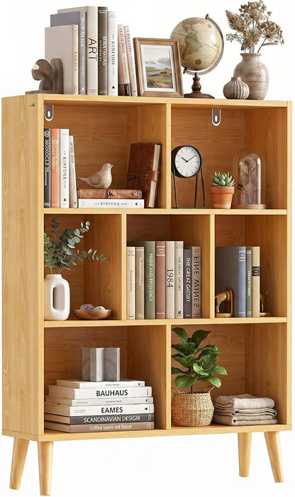 7 Cube Bookshelf, 3 Tier Mid-Century Modern Bookcase by SageNest