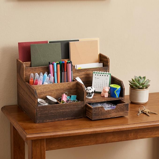 Pumtus Brown Wooden Desk Organizer, Mail Organizer - Image 7