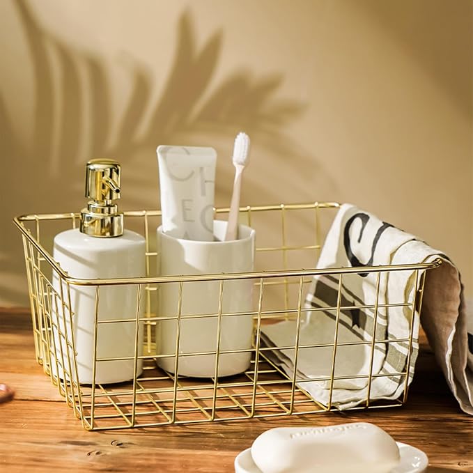 4 Pack Gold Wire Baskets for Organizing Office Wire Storage Basket Gold Metal - Image 5