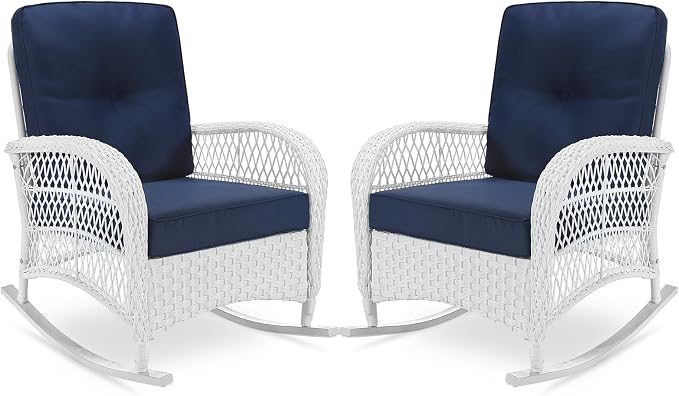 VIVIJASON 2 Piece Patio Wicker Rattan Rocker Chair, Outdoor Rattan Rocker Chair by VIVIJASON