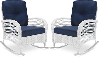 VIVIJASON 2 Piece Patio Wicker Rattan Rocker Chair, Outdoor Rattan Rocker Chair by VIVIJASON