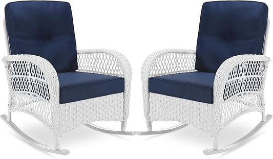 VIVIJASON 2 Piece Patio Wicker Rattan Rocker Chair, Outdoor Rattan Rocker Chair by VIVIJASON
