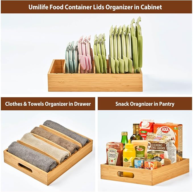 Large Bamboo Food Container Lid Organizer - Image 6