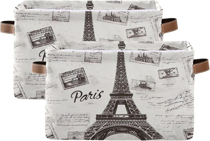 Grey Paris Tower Storage Bin for Organizing Shelves, Fabric Storage Basket by Takiito
