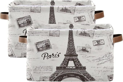 Grey Paris Tower Storage Bin for Organizing Shelves, Fabric Storage Basket by Takiito
