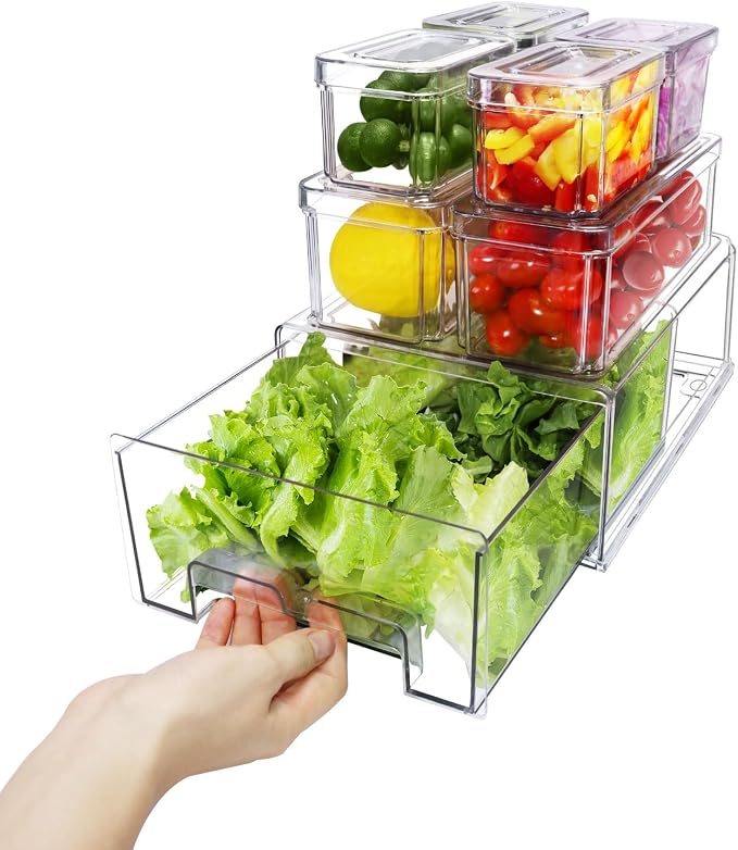 YINGRACE 7 Pack Fridge Organizer Bins, Stackable Refrigerator Organizers and by YINGRACE