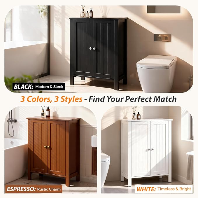 Bonnlo Free Standing Bathroom Cabinet, Modern Black Storage Cabinet - Image 9