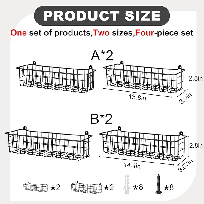 Spice Rack Organizer Wall Mount, 4 Pack Black Seasoning Rack Wire Storage - Image 3
