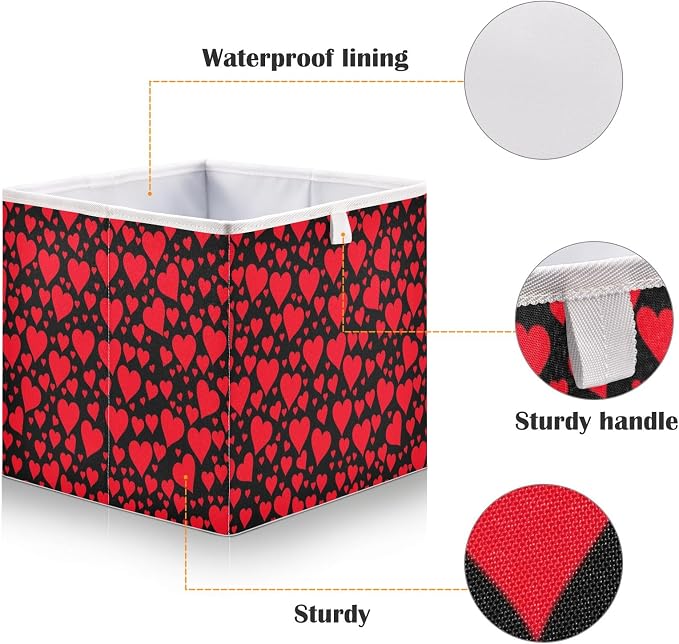 Eamless Pattern with Red Hearts Closet Organizers Storage Cubes Storage Bins - Image 4