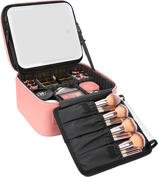 Relavel Travel Makeup Bag With LED Mirror Portable Travel Makeup Organizer 3 by Relavel