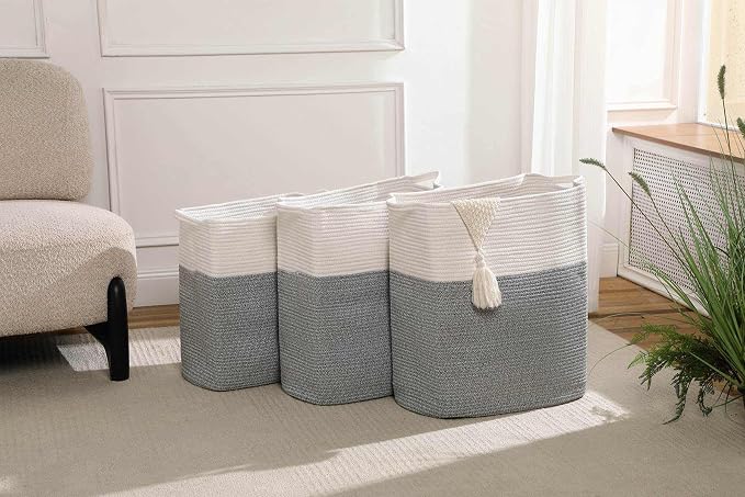 Tall Laundry Basket With Handles, Woven Cotton Rope Big Laundry Hamper Sorters - Image 6