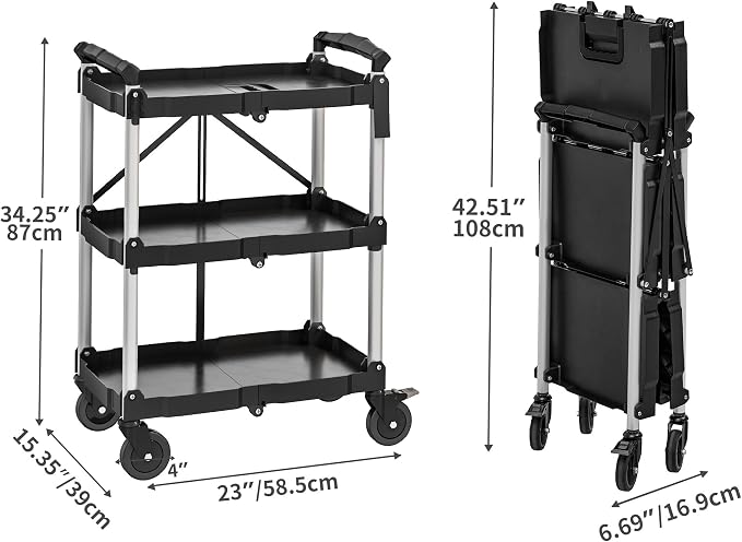YITAHOME 3-Tier Folding Utility Cart - Image 3