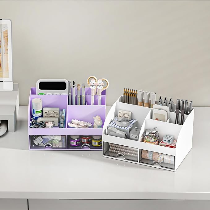 COMFYROOM Desk Organizer with 6 Compartments and 2 Drawers, Plastic Makeup - Image 5