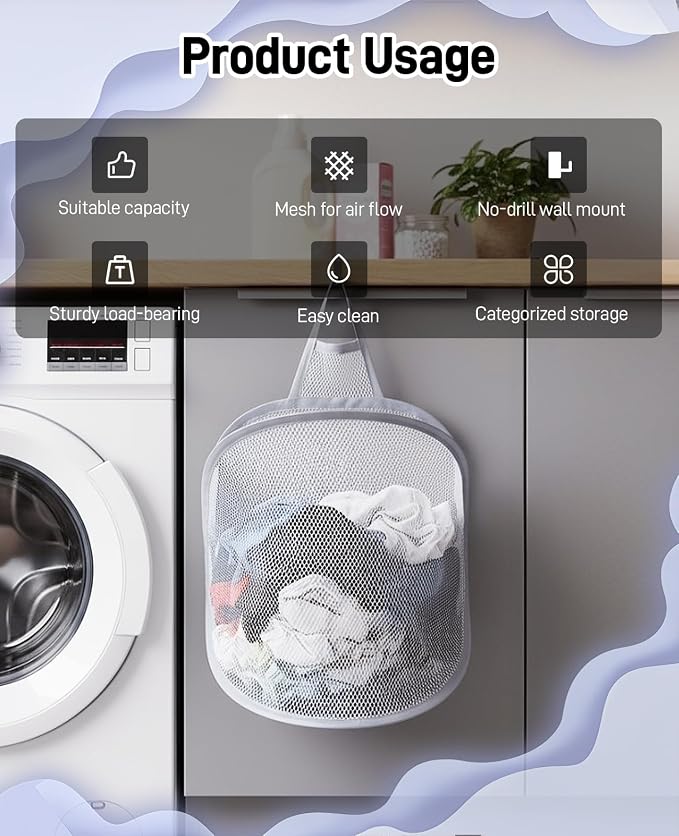 3 Pack Small Hanging Laundry Bag, Foldable Mini Mesh Laundry Hamper Basket - Image 5