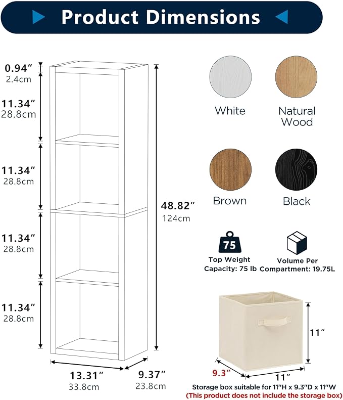 4 Cube Storage Organizer Single Row, Cube Shelf - Image 2