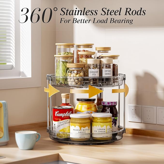 LAMU 2 Pack 2 Tier Lazy Susan Turntable Organizer 10.6'' Rotating Spice Rack - Image 4