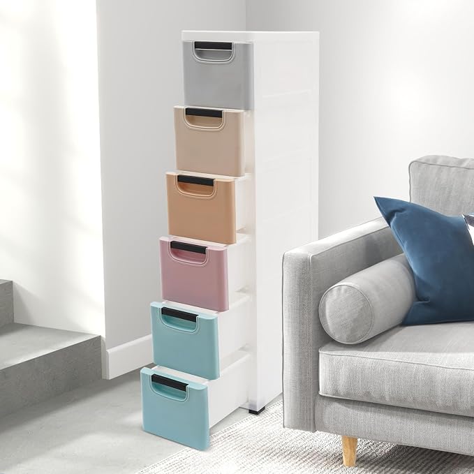 Slim 6 Drawers Storage Cabinet for Narrow Space, PP Storage Tower - Image 4