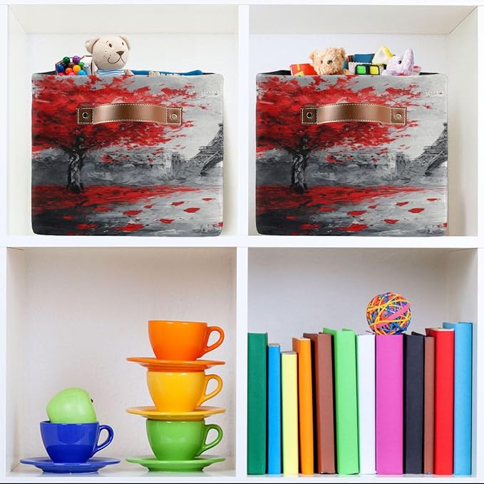 Paris Eiffel Tower Red Tree Storage Bins Box Foldable Shelf Basket - Image 6