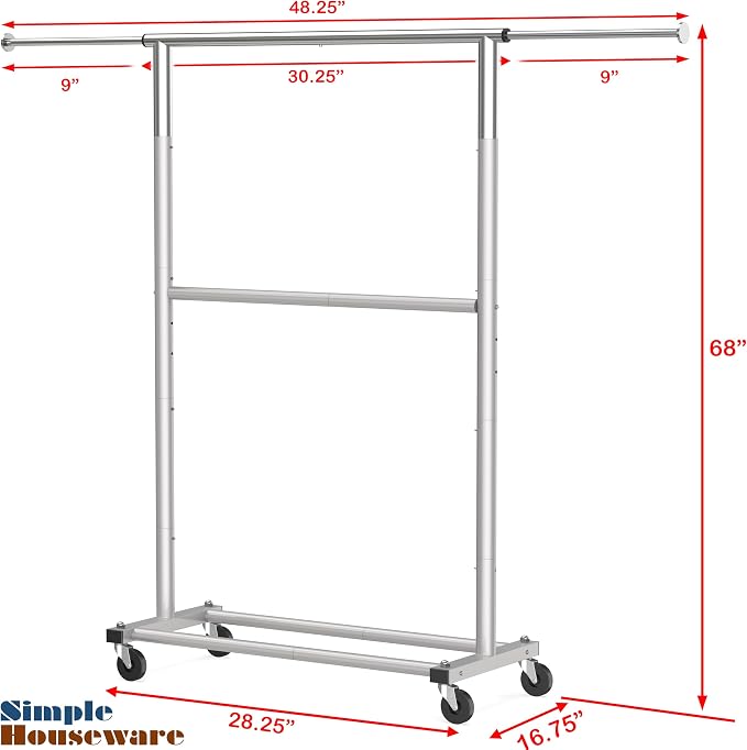 Simple Houseware Double Rod Adjustable Clothing Garment Rack - Image 7