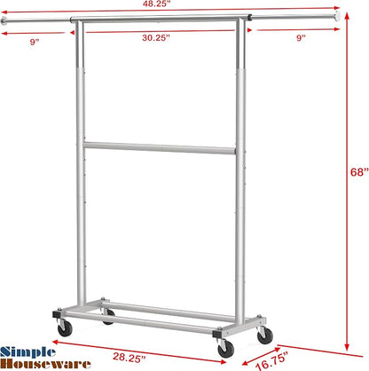 Simple Houseware Double Rod Adjustable Clothing Garment Rack - Image 7