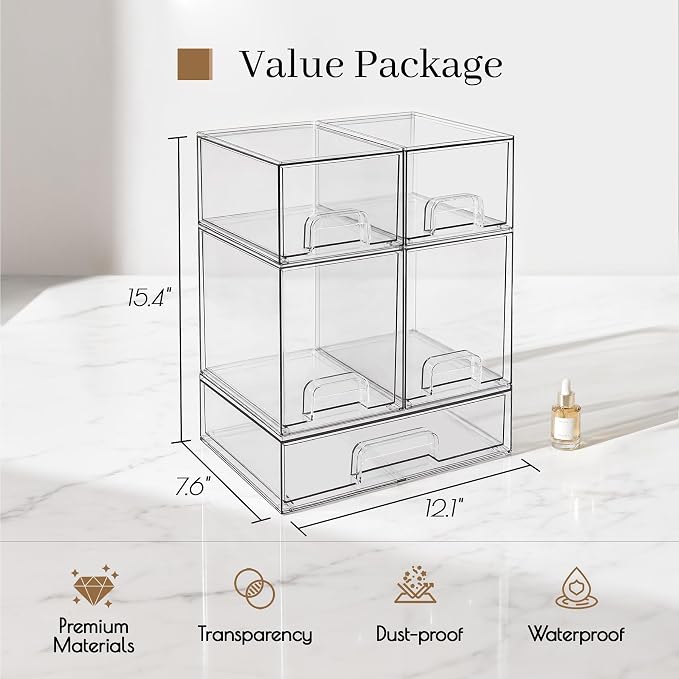 Clear Stackable Storage Drawers, Baby Bottle Organizers, Easily-Access Makeup - Image 3