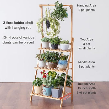 COPREE Bamboo 3-Tier Hanging Plant Stand Planter Shelves Flower Pot Organizer - Image 3