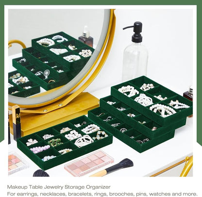 Junkin 12 Pcs Jewelry Tray Velvet Stackable Jewelry Organizer Trays Divided - Image 4