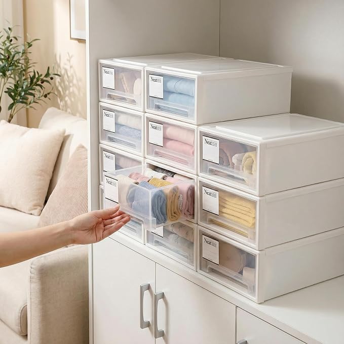 3 Pack Plastic Stackable DrawerStorage Drawers Bins, Small Drawer-type Desk - Image 7