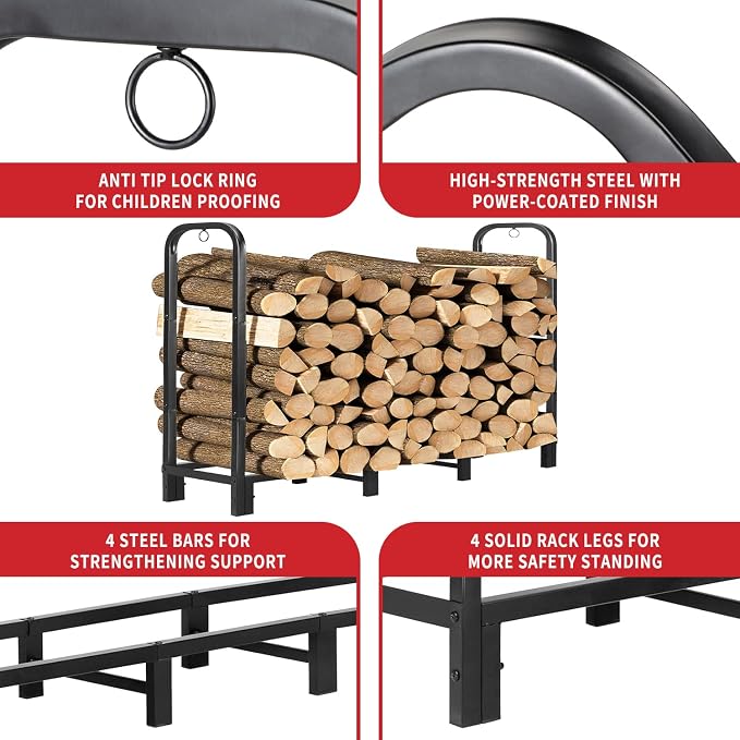4FT Firewood Rack Outdoor with Cover, Heavy Duty Adjustable Firewood log - Image 5