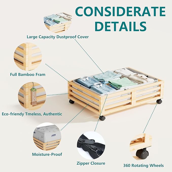 Bamboo Under Bed Storage Containers- Underbed Organizer - Image 3