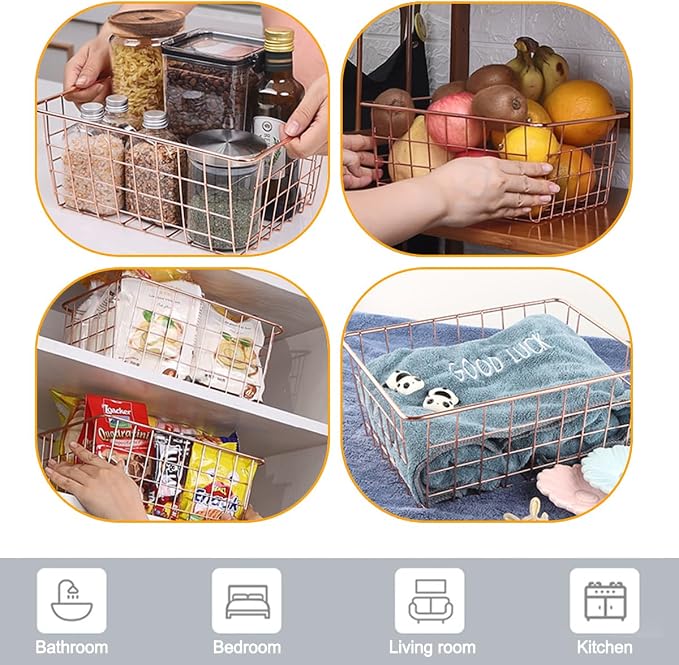 4 Pack Wire Baskets for Pantry Metal Wire Freezer Organizer Bins - Image 7