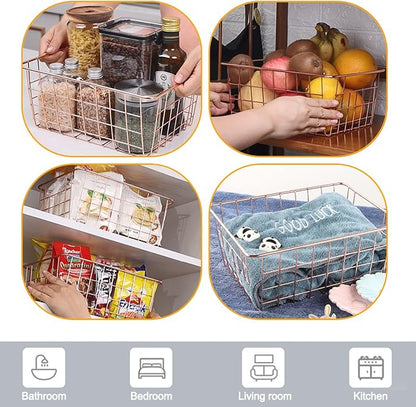 4 Pack Wire Baskets for Pantry Metal Wire Freezer Organizer Bins - Image 7